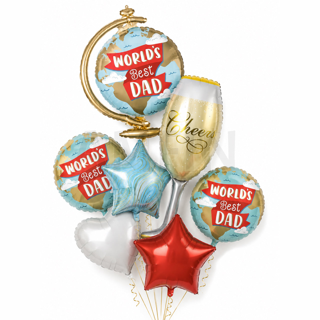 AMFIN [Signature Bunch Series] Father’s Day Balloon Bouquet Globe Cheers V3 - Pack of 7