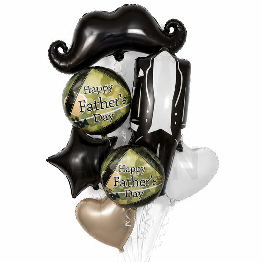 AMFIN [Signature Bunch Series] Father’s Day Moustache & Tuxedo Suit Balloon Bouquet V6 - Pack of 7