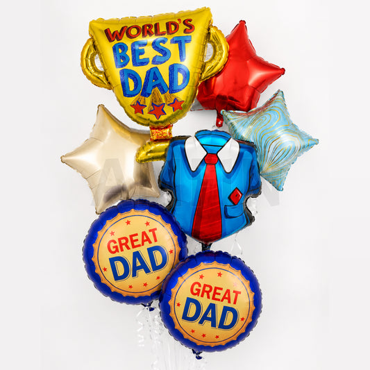 AMFIN [Signature Bunch Series] World's Best Dad Father’s Day Balloon Bouquet V1 - Pack of 7