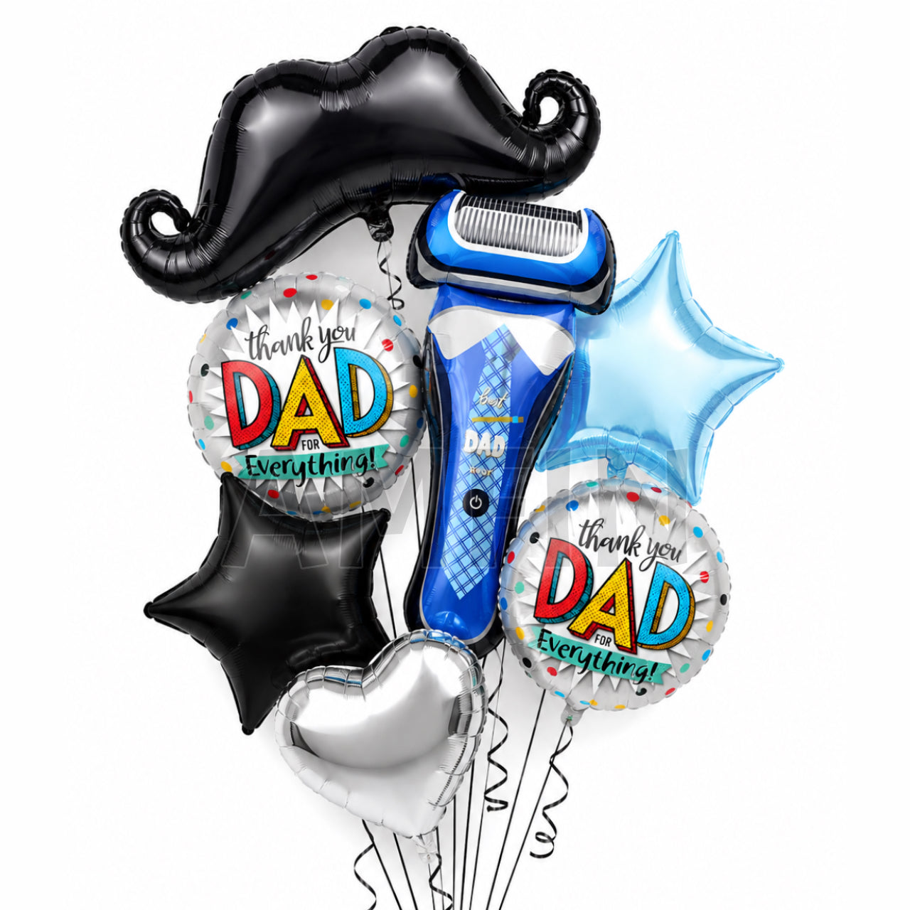 AMFIN [Signature Bunch Series] Father's Day Balloon Bouquet Shaving Razor Moustache Theme V2 - Pack of 7
