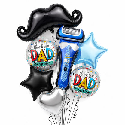 AMFIN [Signature Bunch Series] Father's Day Balloon Bouquet Shaving Razor Moustache Theme V2 - Pack of 7