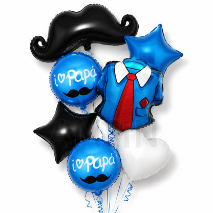 AMFIN [Signature Bunch Series] Father’s Day Balloon Moustache & Shirt with Tie Bouquet V4 - Pack of 7