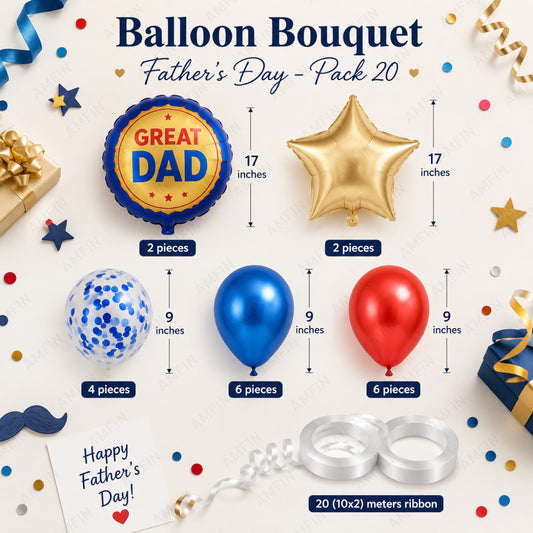 AMFIN [Classic Bunch Series] Father's Day Celebration Balloons Bouquet V1 - Pack of 20