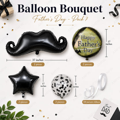 AMFIN [Elite Bunch Series] Father's Day Moustache Balloon Bouquet V6 - Pack of 7