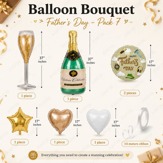 AMFIN [Signature Bunch Series] Father’s Day Balloon Champagne Bottle  Bouquet V5 - Pack of 7