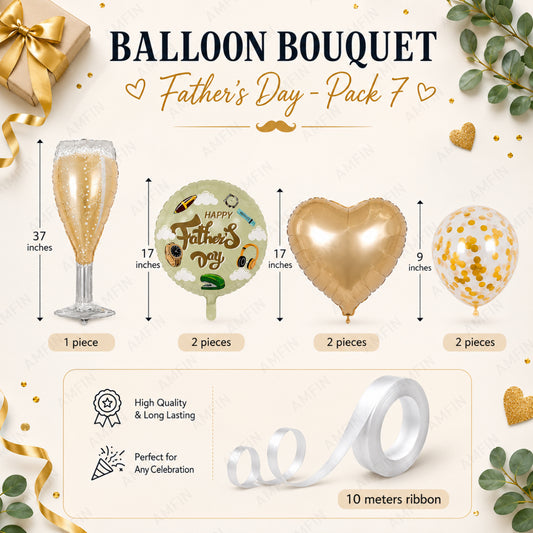 AMFIN [Elite Bunch Series] Father's Day Champagne Glass Balloon Bouquet V5 - Pack of 7