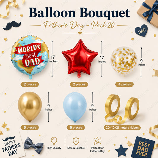 AMFIN [Classic Bunch Series] Father's Day Celebration Balloons Bouquet V3 - Pack of 20