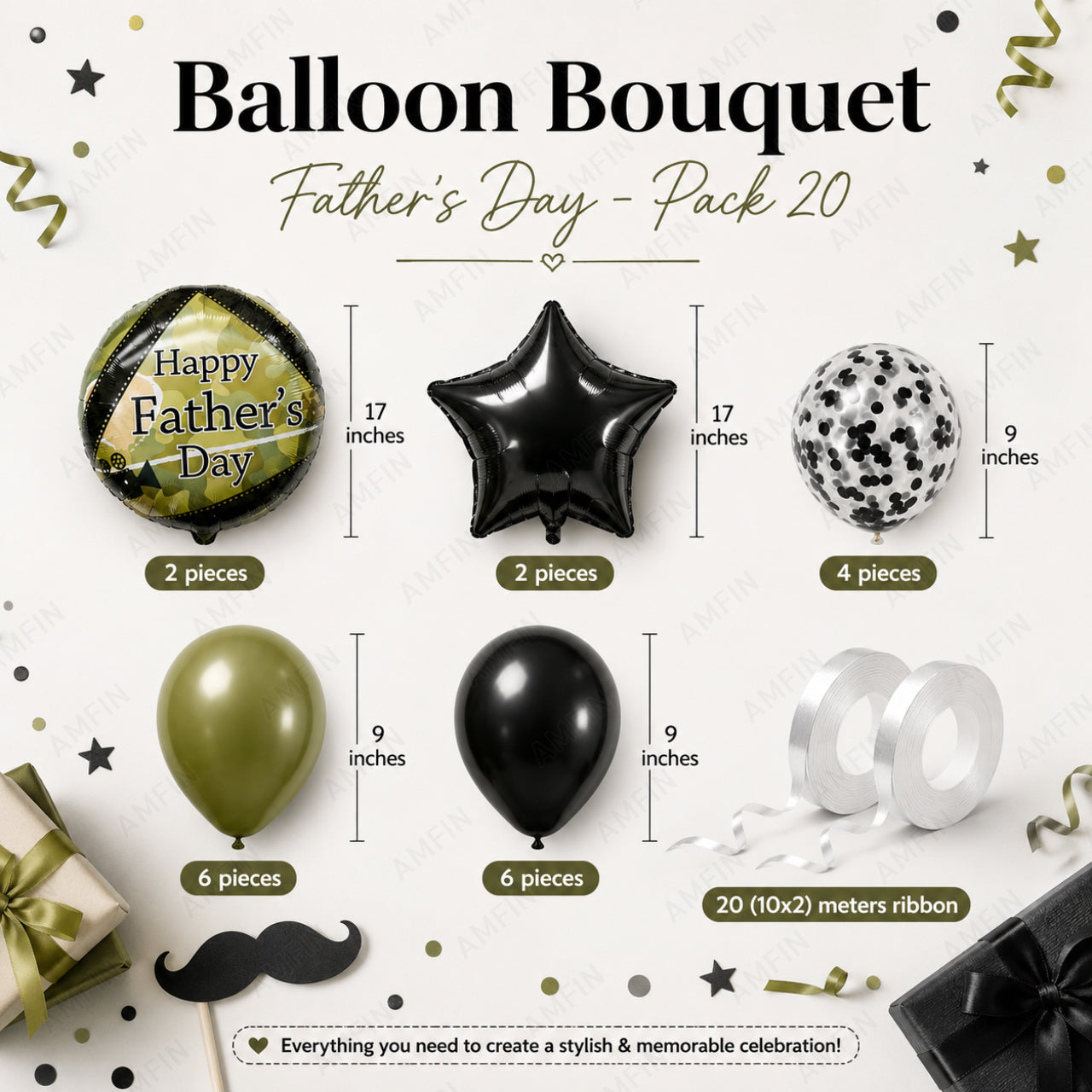 AMFIN [Classic Bunch Series] Father's Day Celebration Balloons Bouquet V6 - Pack of 20