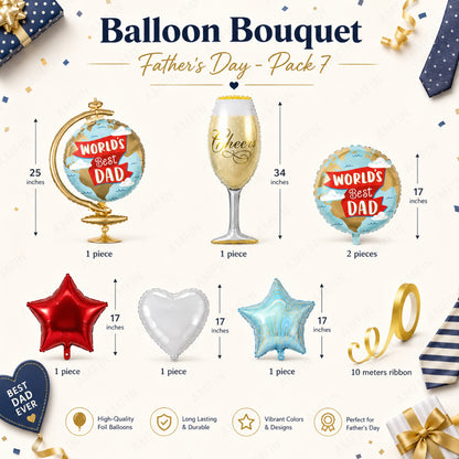 AMFIN [Signature Bunch Series] Father’s Day Balloon Bouquet Globe Cheers V3 - Pack of 7