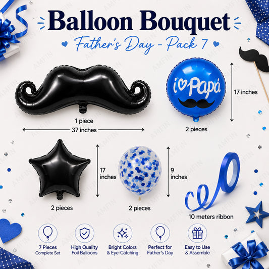 AMFIN [Elite Bunch Series] Father's Day Moustache Balloon Bouquet V4 - Pack of 7