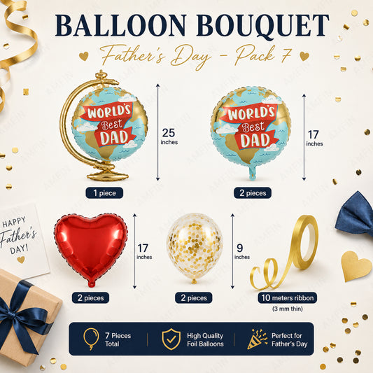 AMFIN [Elite Bunch Series] Father's Day Globe Balloon Bouquet V3 - Pack of 7