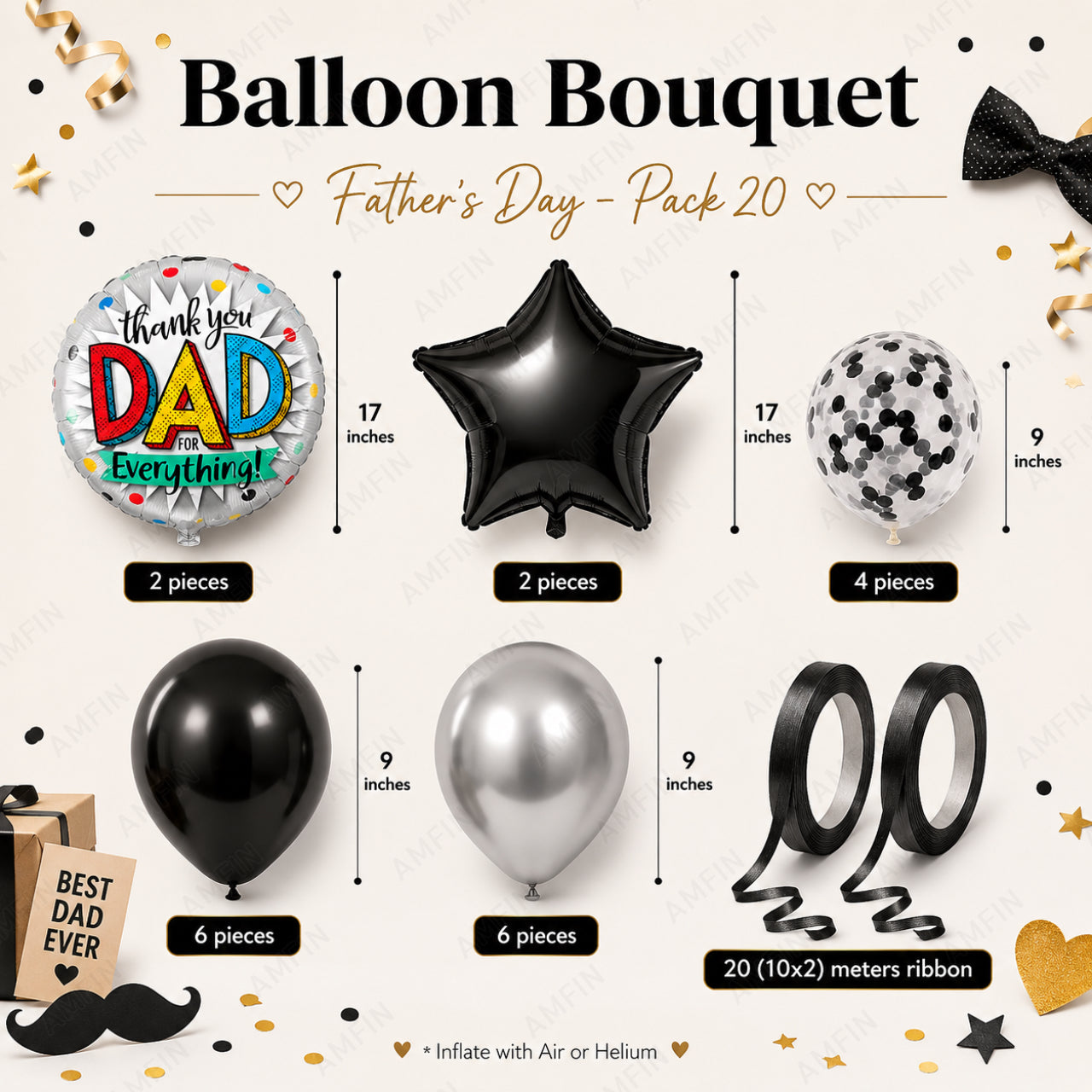 AMFIN [Classic Bunch Series] Father's Day Celebration Balloons Bouquet V2 - Pack of 20