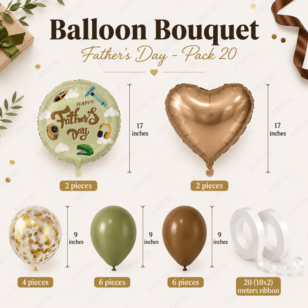 AMFIN [Classic Bunch Series] Father's Day Celebration Balloons Bouquet V5 - Pack of 20