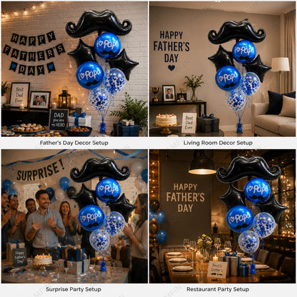 AMFIN [Elite Bunch Series] Father's Day Moustache Balloon Bouquet V4 - Pack of 7