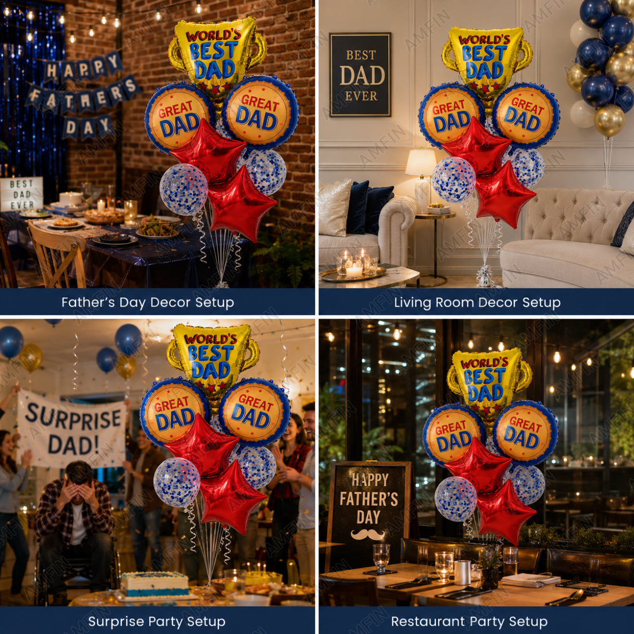 AMFIN [Elite Bunch Series] Father's Day Trophy Balloon Bouquet V1 - Pack of 7