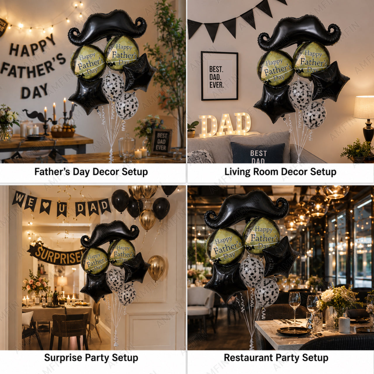 AMFIN [Elite Bunch Series] Father's Day Moustache Balloon Bouquet V6 - Pack of 7