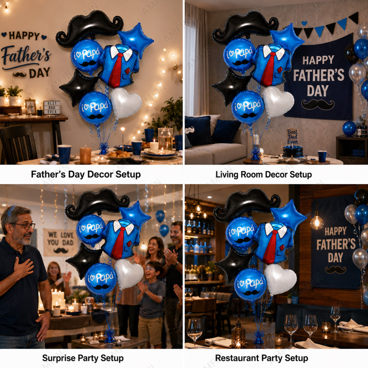 AMFIN [Signature Bunch Series] Father’s Day Balloon Moustache & Shirt with Tie Bouquet V4 - Pack of 7