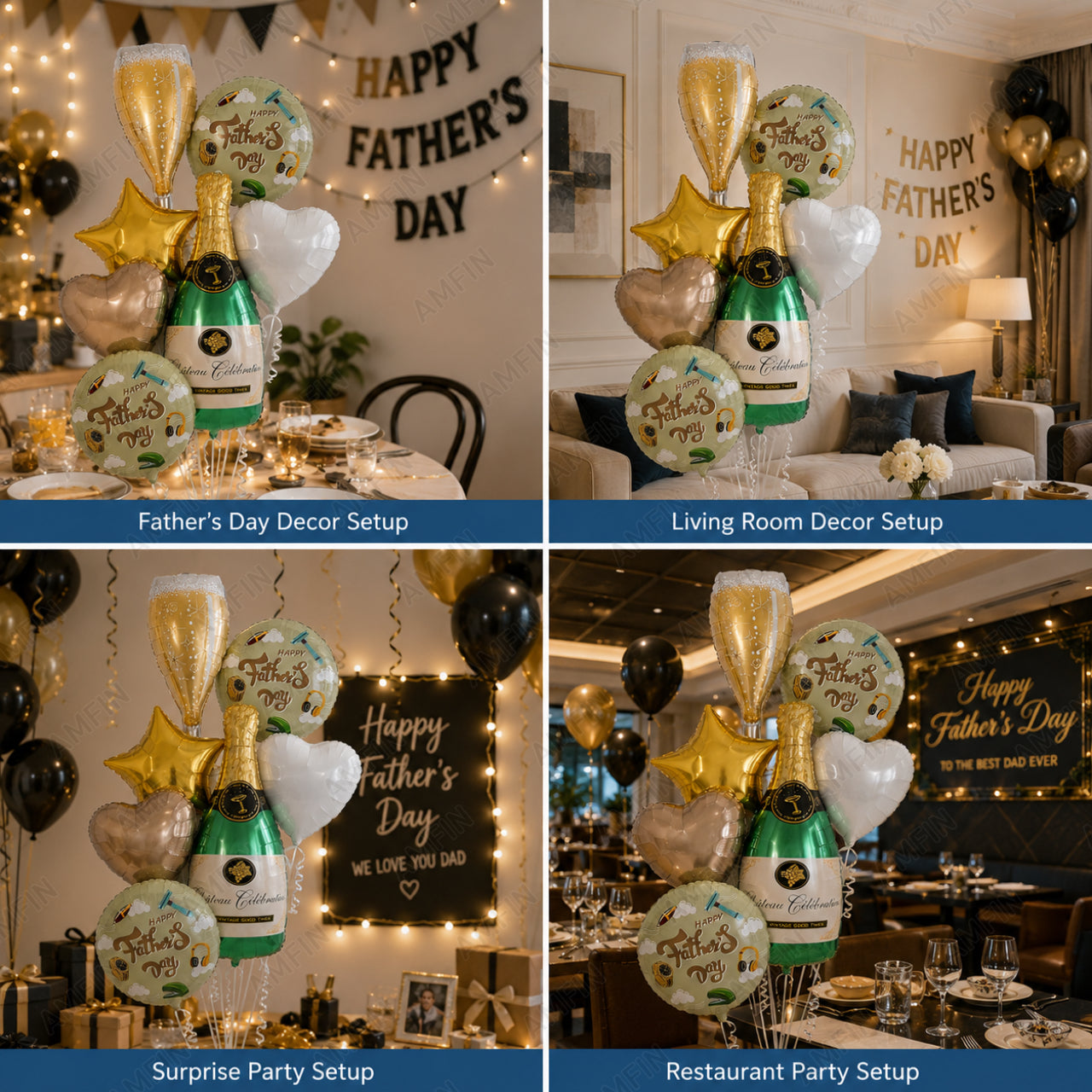 AMFIN [Signature Bunch Series] Father’s Day Balloon Champagne Bottle  Bouquet V5 - Pack of 7