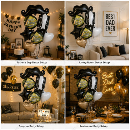 AMFIN [Signature Bunch Series] Father’s Day Moustache & Tuxedo Suit Balloon Bouquet V6 - Pack of 7