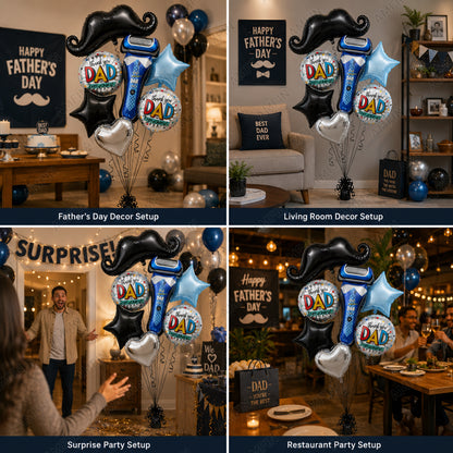 AMFIN [Signature Bunch Series] Father's Day Balloon Bouquet Shaving Razor Moustache Theme V2 - Pack of 7