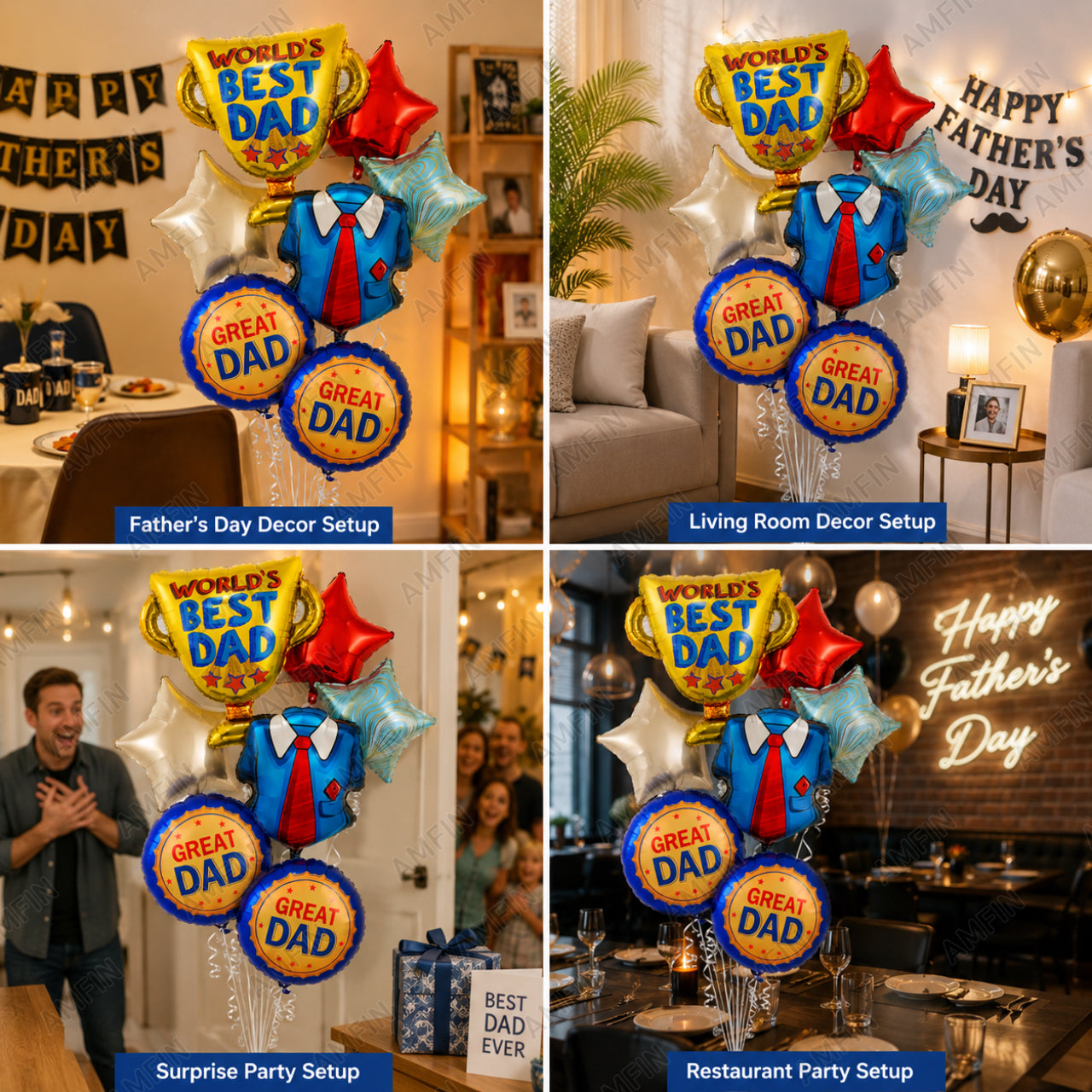 AMFIN [Signature Bunch Series] World's Best Dad Father’s Day Balloon Bouquet V1 - Pack of 7