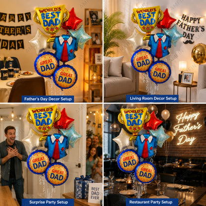 AMFIN [Signature Bunch Series] World's Best Dad Father’s Day Balloon Bouquet V1 - Pack of 7