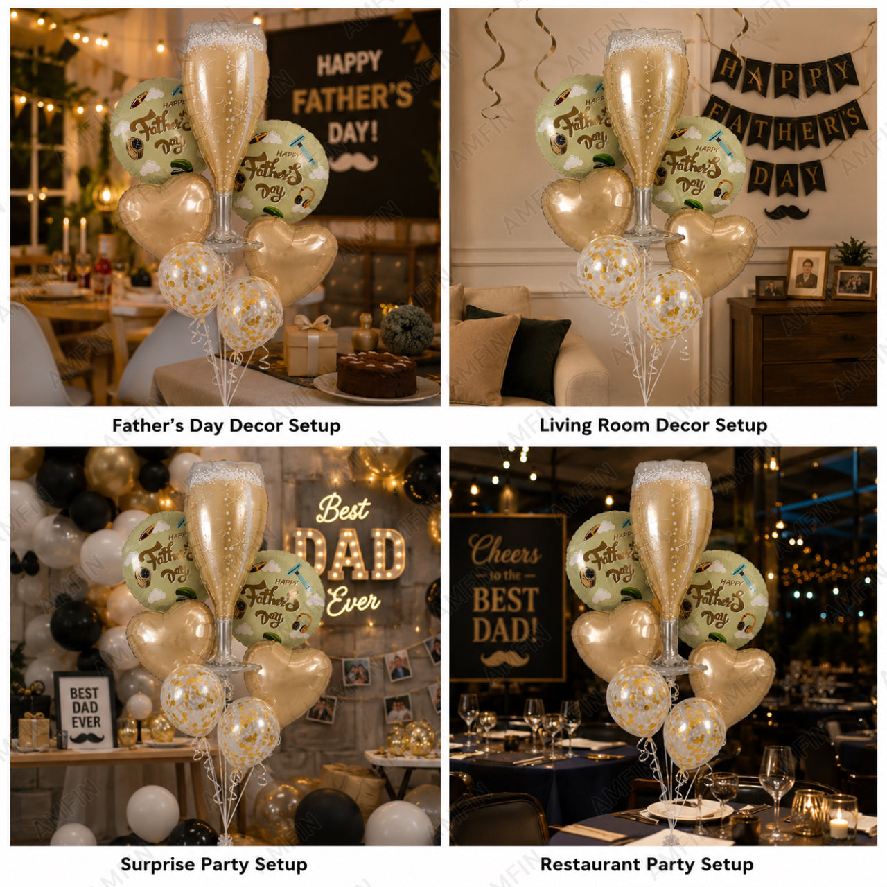 AMFIN [Elite Bunch Series] Father's Day Champagne Glass Balloon Bouquet V5 - Pack of 7