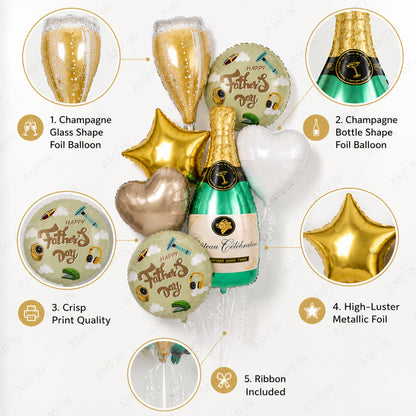 AMFIN [Signature Bunch Series] Father’s Day Balloon Champagne Bottle  Bouquet V5 - Pack of 7