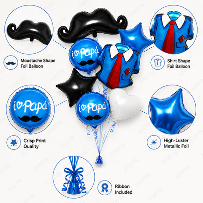 AMFIN [Signature Bunch Series] Father’s Day Balloon Moustache & Shirt with Tie Bouquet V4 - Pack of 7