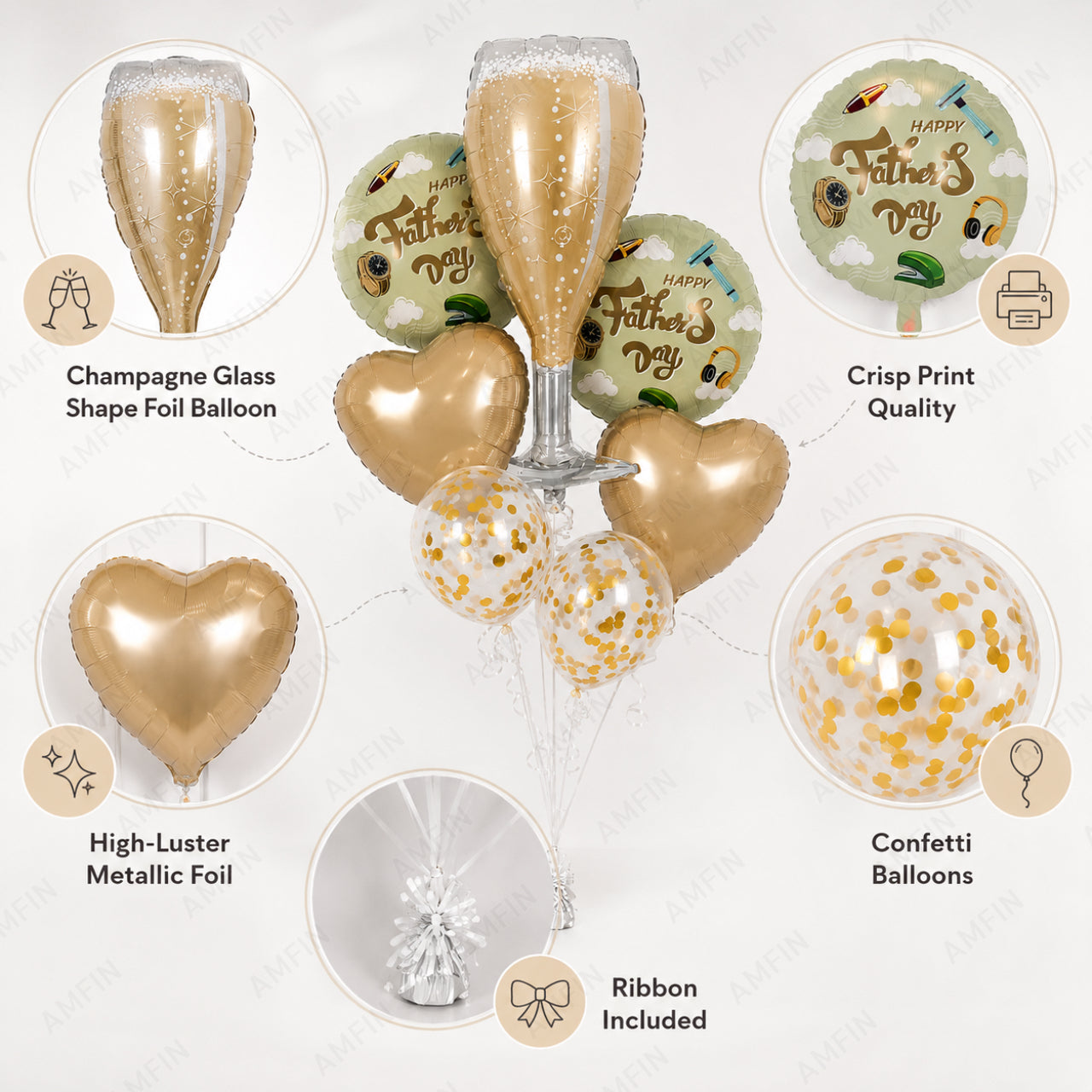 AMFIN [Elite Bunch Series] Father's Day Champagne Glass Balloon Bouquet V5 - Pack of 7