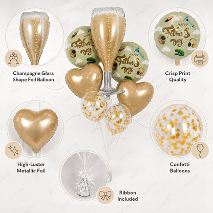 AMFIN [Elite Bunch Series] Father's Day Champagne Glass Balloon Bouquet V5 - Pack of 7