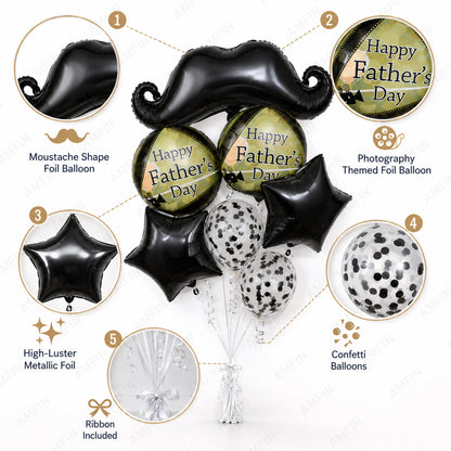 AMFIN [Elite Bunch Series] Father's Day Moustache Balloon Bouquet V6 - Pack of 7