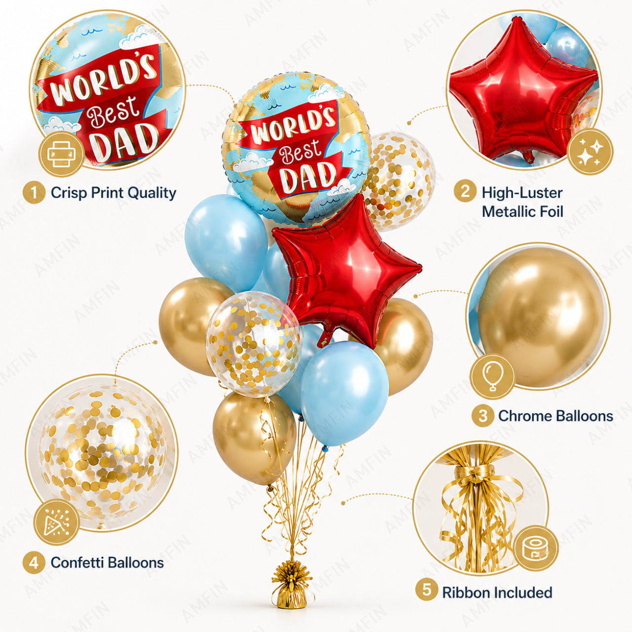 AMFIN [Classic Bunch Series] Father's Day Celebration Balloons Bouquet V3 - Pack of 20