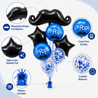 AMFIN [Elite Bunch Series] Father's Day Moustache Balloon Bouquet V4 - Pack of 7