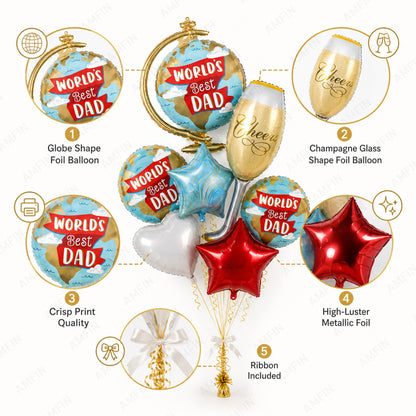 AMFIN [Signature Bunch Series] Father’s Day Balloon Bouquet Globe Cheers V3 - Pack of 7