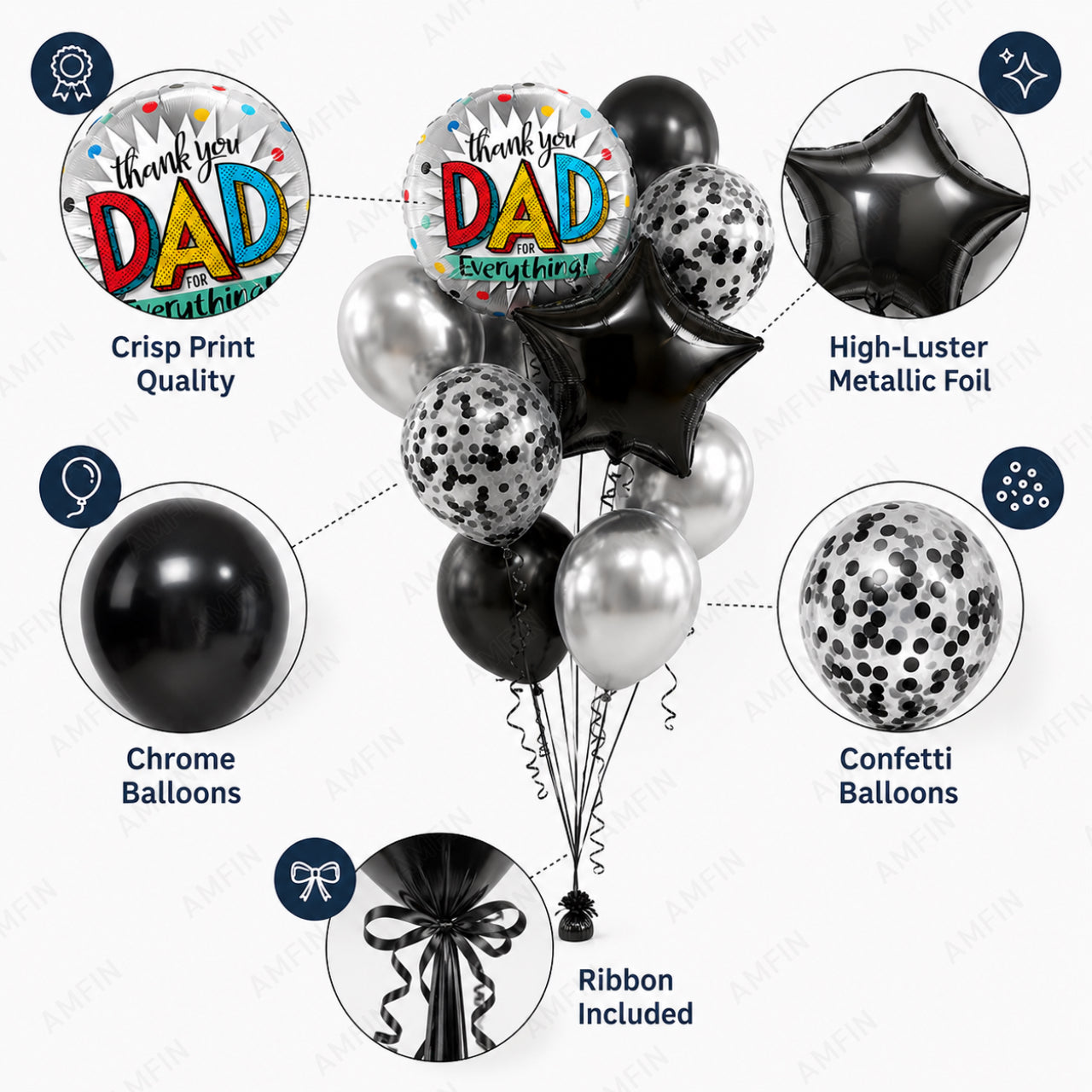 AMFIN [Classic Bunch Series] Father's Day Celebration Balloons Bouquet V2 - Pack of 20