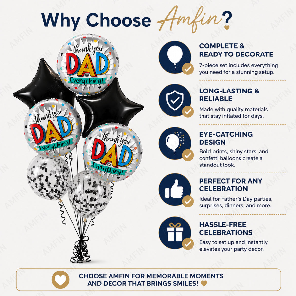 AMFIN [Elite Bunch Series] Father's Day Balloon Bouquet V2 - Pack of 7