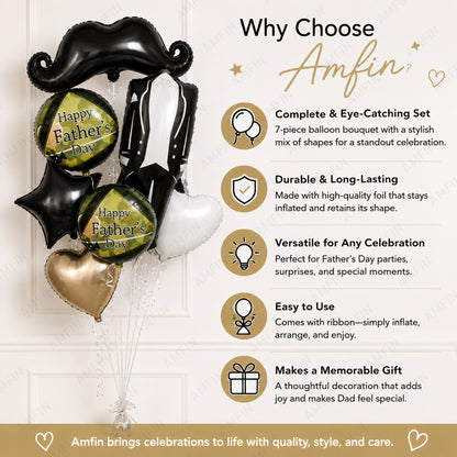 AMFIN [Signature Bunch Series] Father’s Day Moustache & Tuxedo Suit Balloon Bouquet V6 - Pack of 7