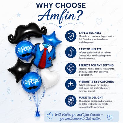 AMFIN [Signature Bunch Series] Father’s Day Balloon Moustache & Shirt with Tie Bouquet V4 - Pack of 7