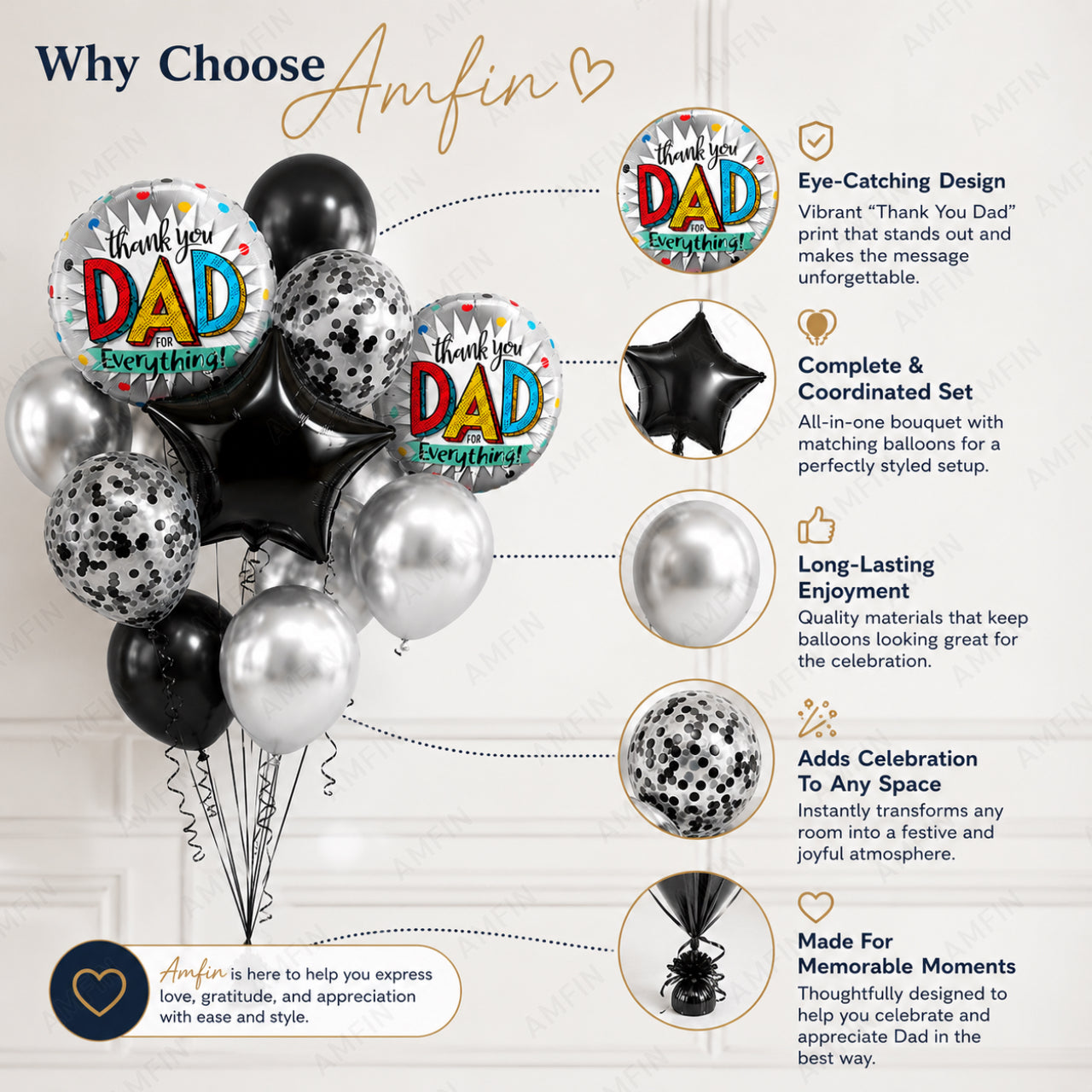AMFIN [Classic Bunch Series] Father's Day Celebration Balloons Bouquet V2 - Pack of 20