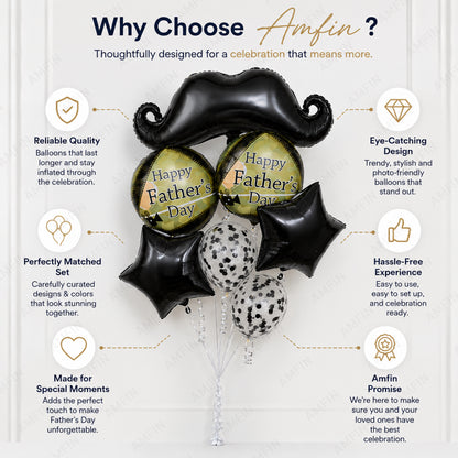 AMFIN [Elite Bunch Series] Father's Day Moustache Balloon Bouquet V6 - Pack of 7