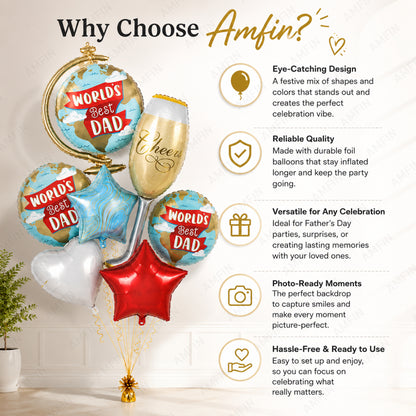 AMFIN [Signature Bunch Series] Father’s Day Balloon Bouquet Globe Cheers V3 - Pack of 7
