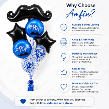 AMFIN [Elite Bunch Series] Father's Day Moustache Balloon Bouquet V4 - Pack of 7