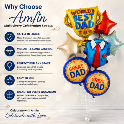 AMFIN [Signature Bunch Series] World's Best Dad Father’s Day Balloon Bouquet V1 - Pack of 7