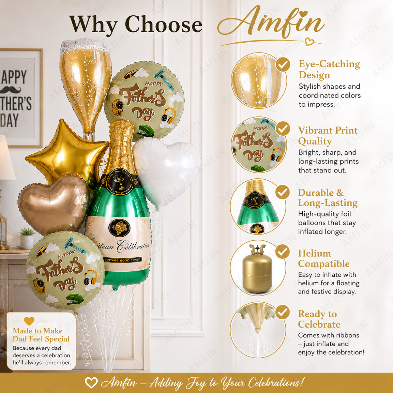 AMFIN [Signature Bunch Series] Father’s Day Balloon Champagne Bottle  Bouquet V5 - Pack of 7