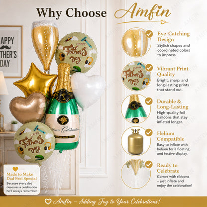 AMFIN [Signature Bunch Series] Father’s Day Balloon Champagne Bottle  Bouquet V5 - Pack of 7