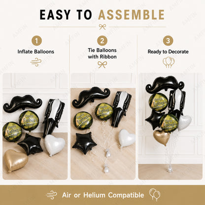 AMFIN [Signature Bunch Series] Father’s Day Moustache & Tuxedo Suit Balloon Bouquet V6 - Pack of 7