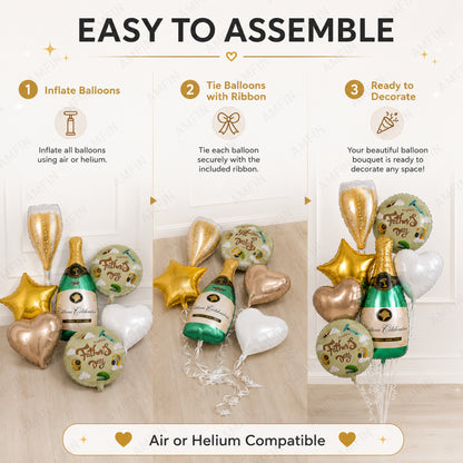 AMFIN [Signature Bunch Series] Father’s Day Balloon Champagne Bottle  Bouquet V5 - Pack of 7