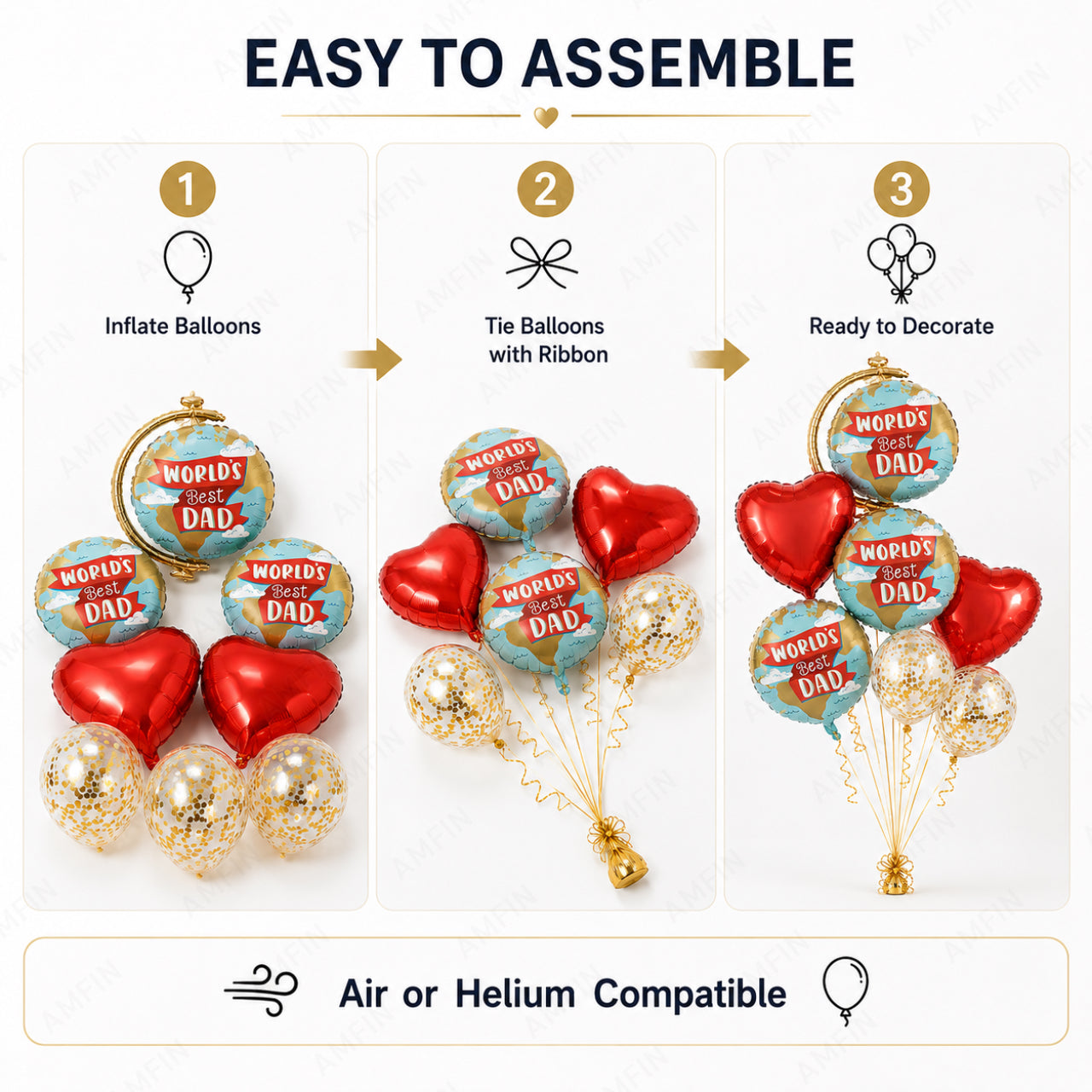 AMFIN [Elite Bunch Series] Father's Day Globe Balloon Bouquet V3 - Pack of 7