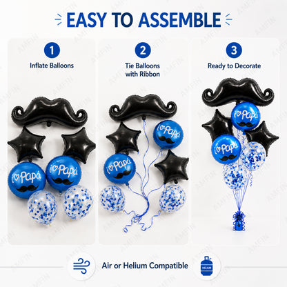 AMFIN [Elite Bunch Series] Father's Day Moustache Balloon Bouquet V4 - Pack of 7